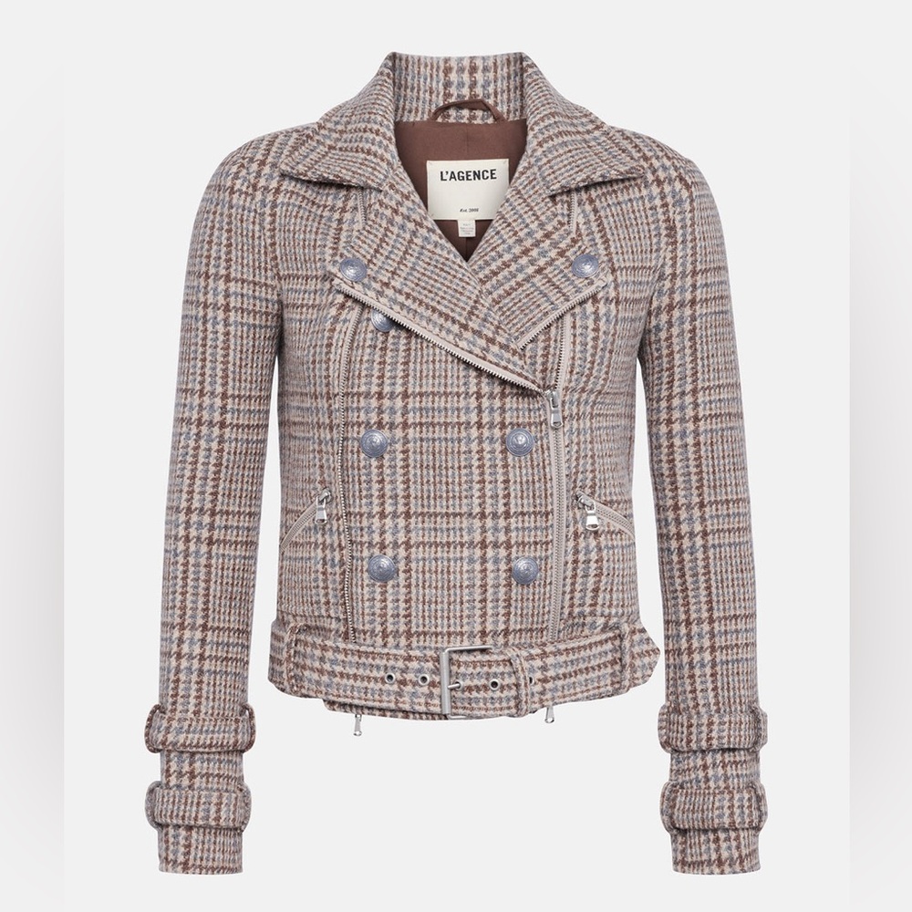 ‼️Sharing Only‼️L’Agence BILLIE BELTED JACKET BEIGE/BLUE PLAID